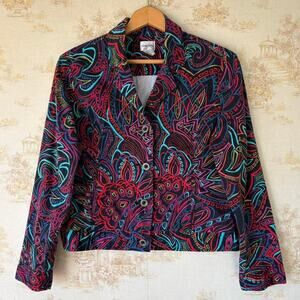 Vintage 90s Chicos Jacket Size 1 Womens M Abstract Floral Neon Art Teacher